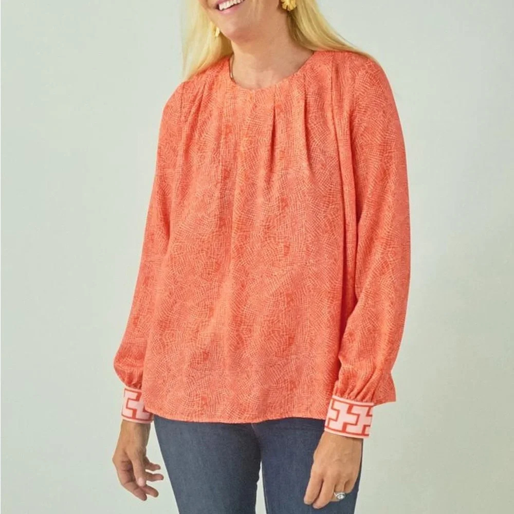CK Bradley Cheshire Blouse Pink Coral Orange Long‎ Sleeve
